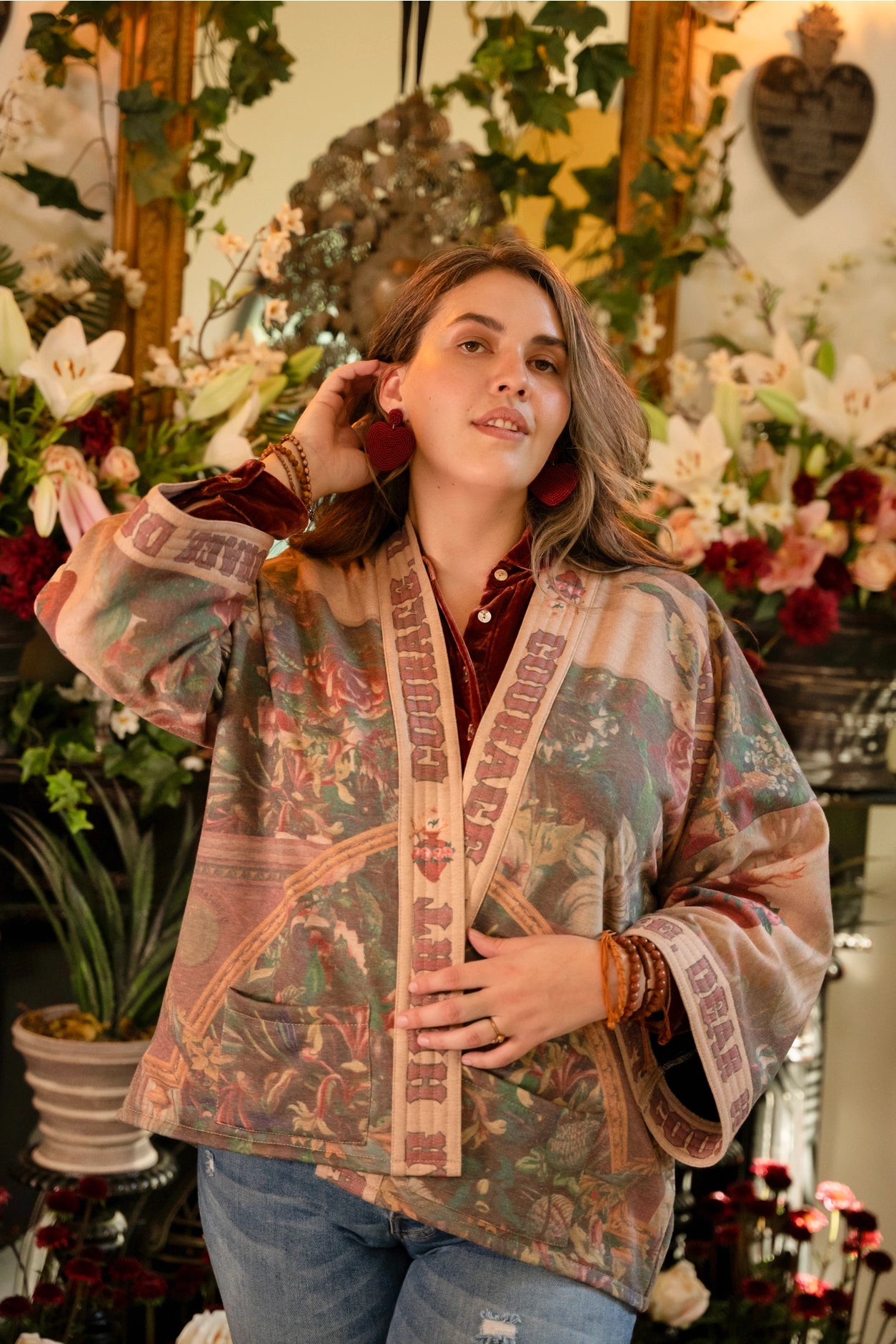 Courage Dear Heart Fleece Cottage Cardigan Kimono Jacket
