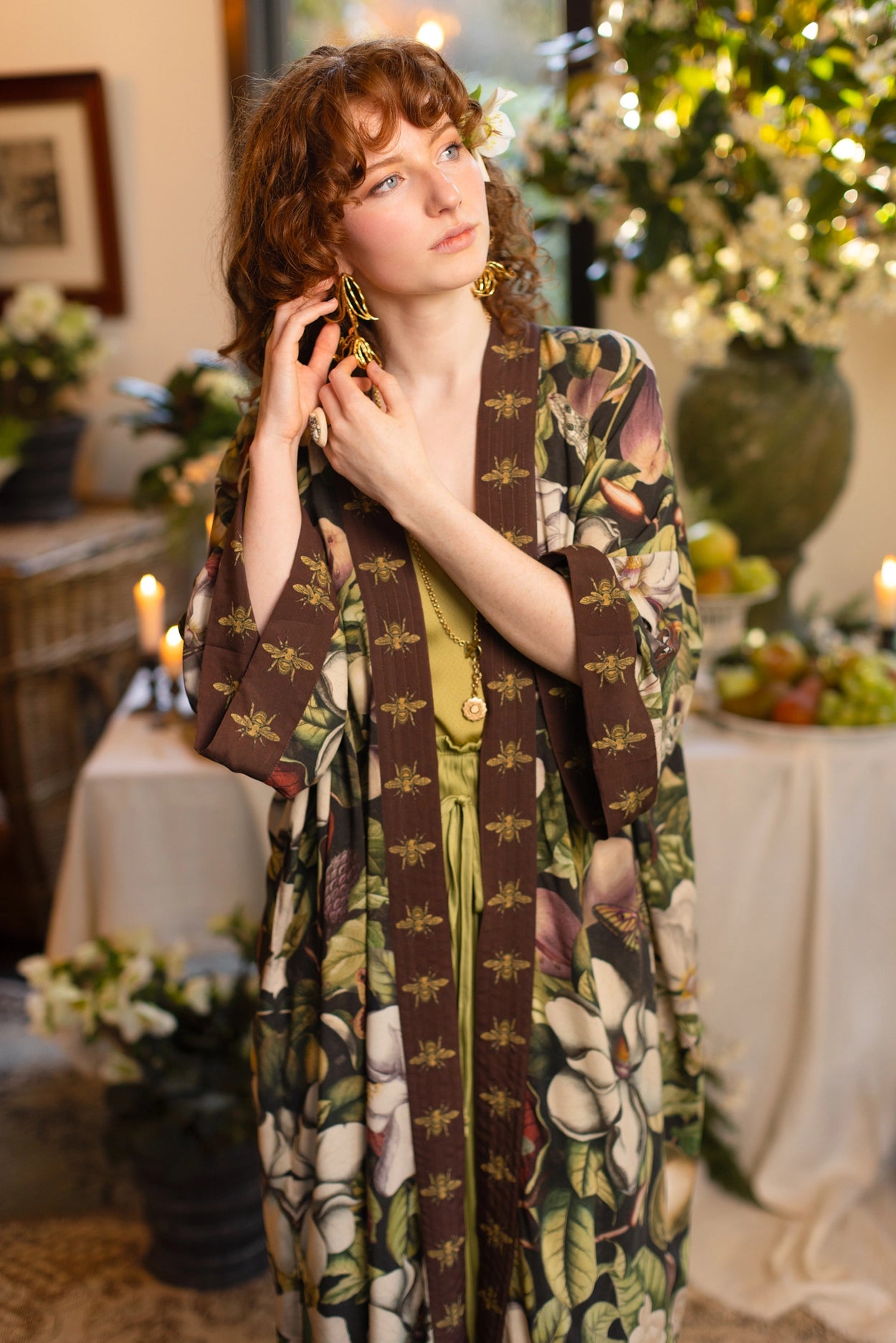 Fleur De Lune Opera Duster Kimono Robe w/ Florals & Bees Pre-Order - Ships In September