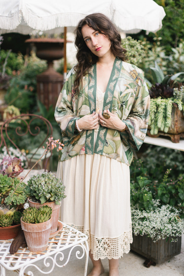 Fleur De Soleil Pixie Crop Kimono w/ Florals & Butterfly Pre-Order March 2026