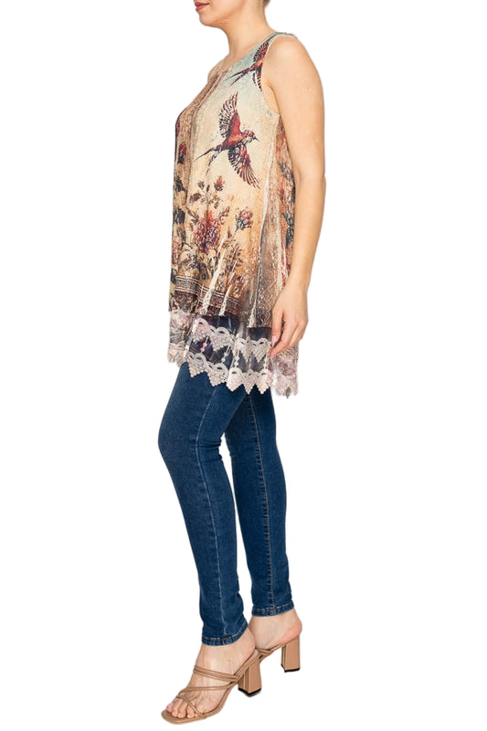 Vintage Bird Inspired Lace Tunic Top with Embroidered Hem - Ships Late September