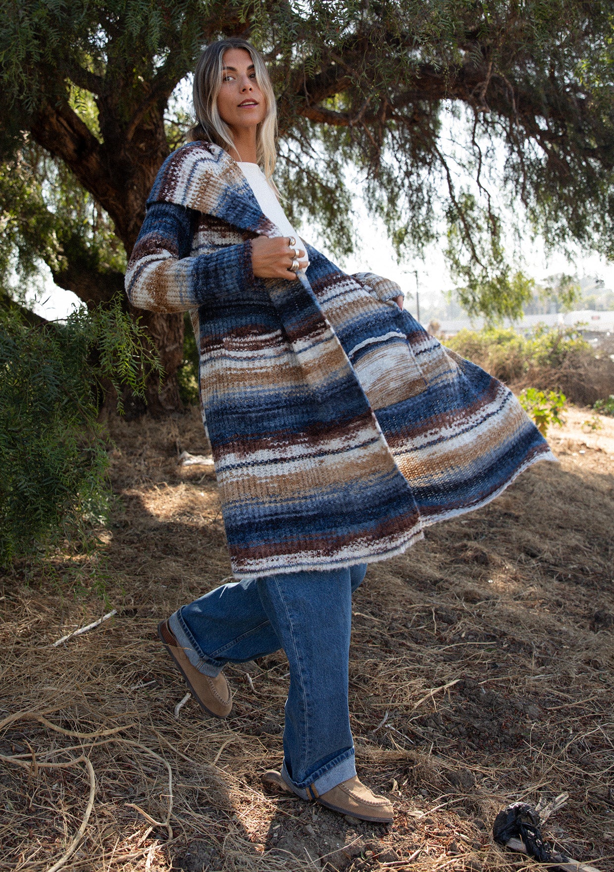 Knit Space Dye Long Sleeve Open Front Cardigan