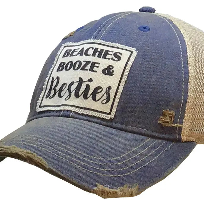 Beaches, Booze & Besties Distressed Trucker Hat