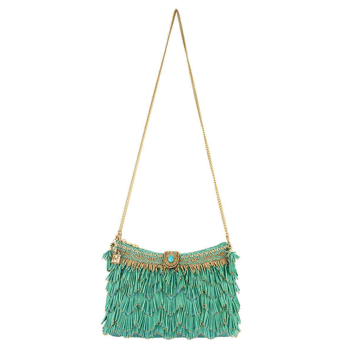 Mary Frances - Shimmy, Turquoise Fringe Beaded Crossbody Handbag
