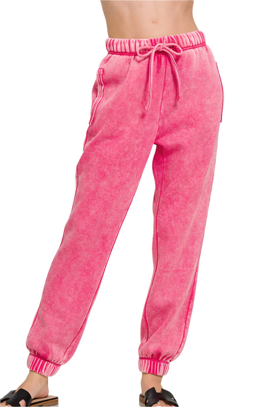 Acid Mineral Washed Fleece Sweatpants with Pockets