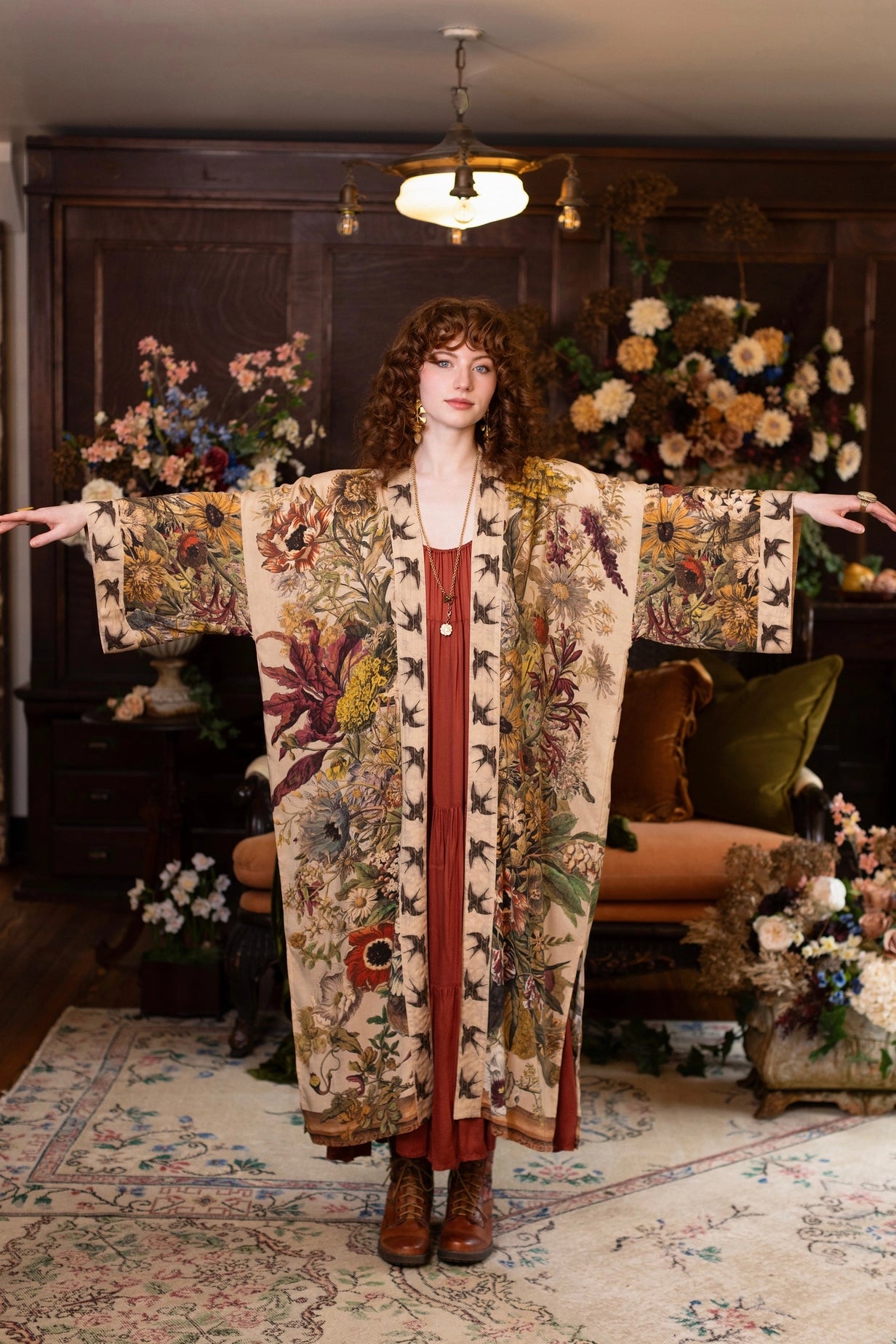 Golden Hour Opera Duster Kimono Robe w/ Floral Print - Pre-Order - Ships August 2026