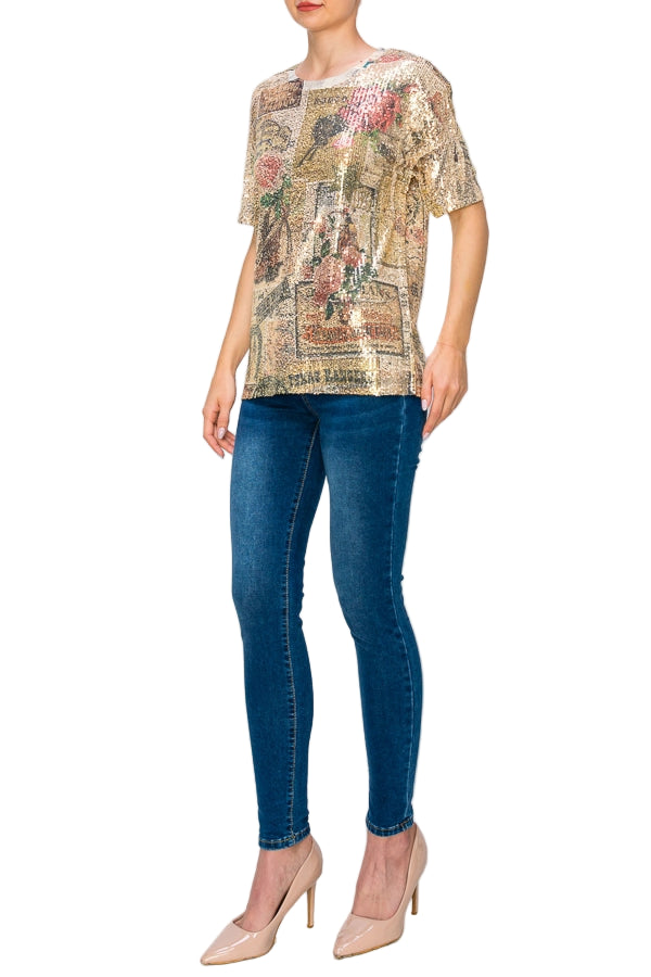 Rose West Vintage Inspired Sequin Short Sleeve Blouse - Ships Late September