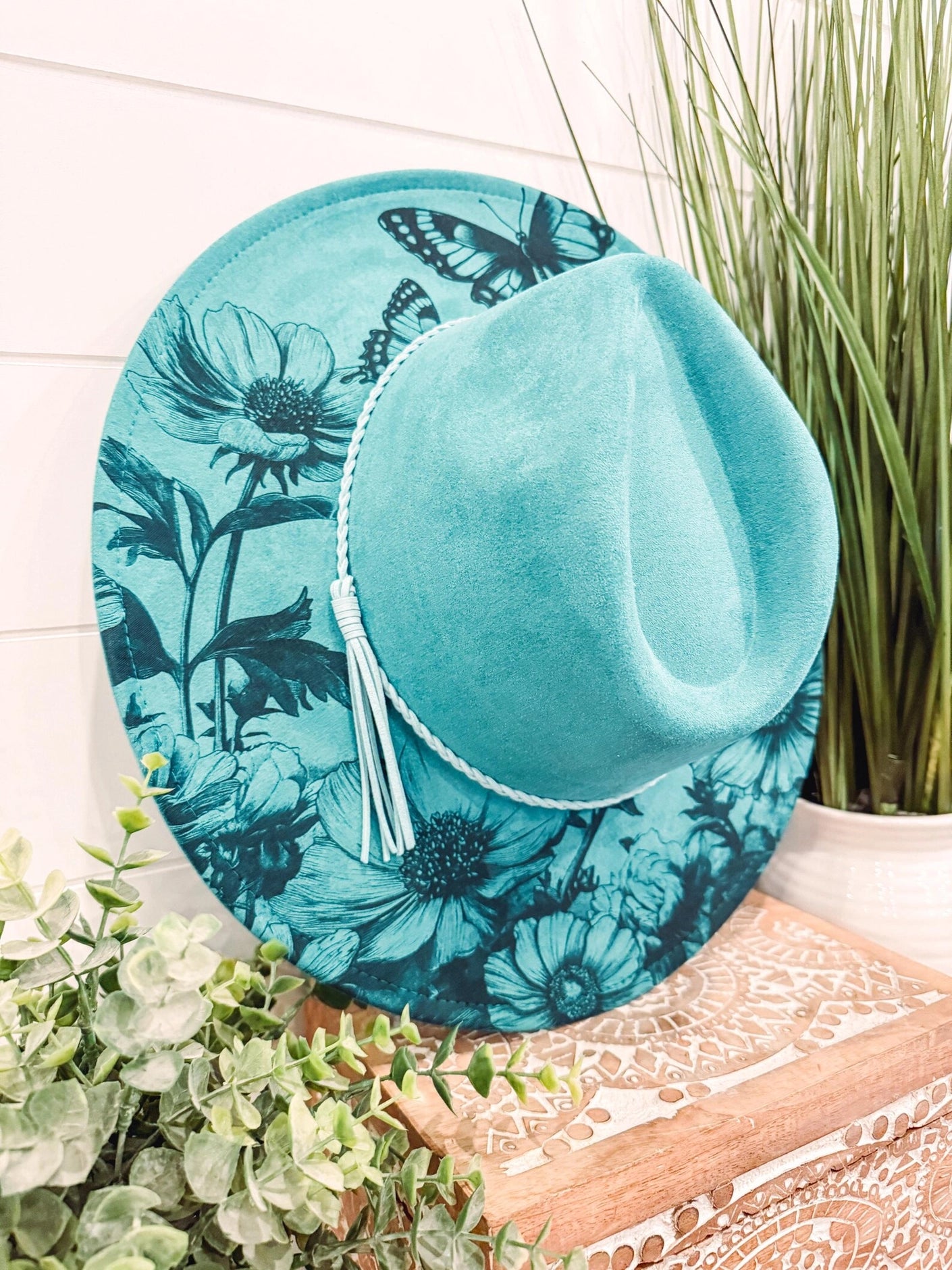 Poppy Butterfly Hat  Burned Cowboy Hat, Floral Engraved Cowboy Hat, Burned Fedora, Engraved Suede Hat, Boho Hat, Vegan Suede Cowboy Hat, Women's Cowboy Hat