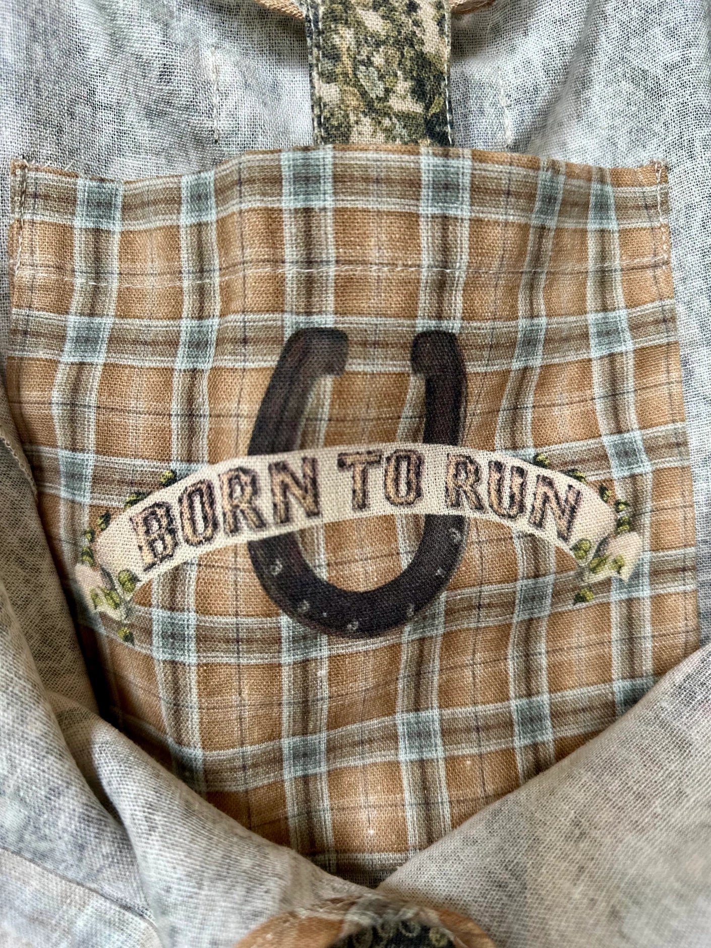 Born To Run Boho Linen Tote Bag Wild Horse & Floral Print - ONLY 2 LEFT!!!!!