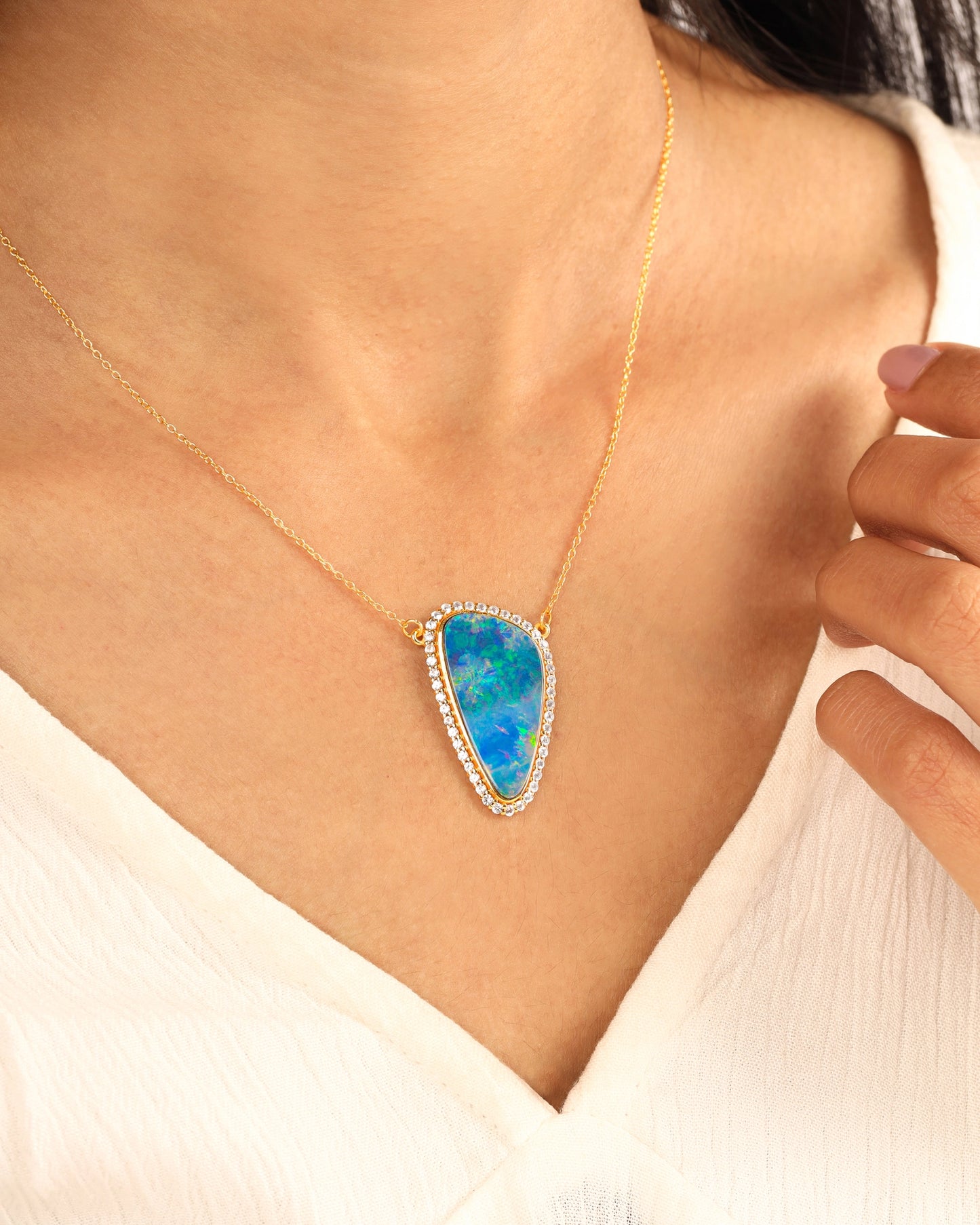 Australian Opal Halo Necklace Only 1 Available