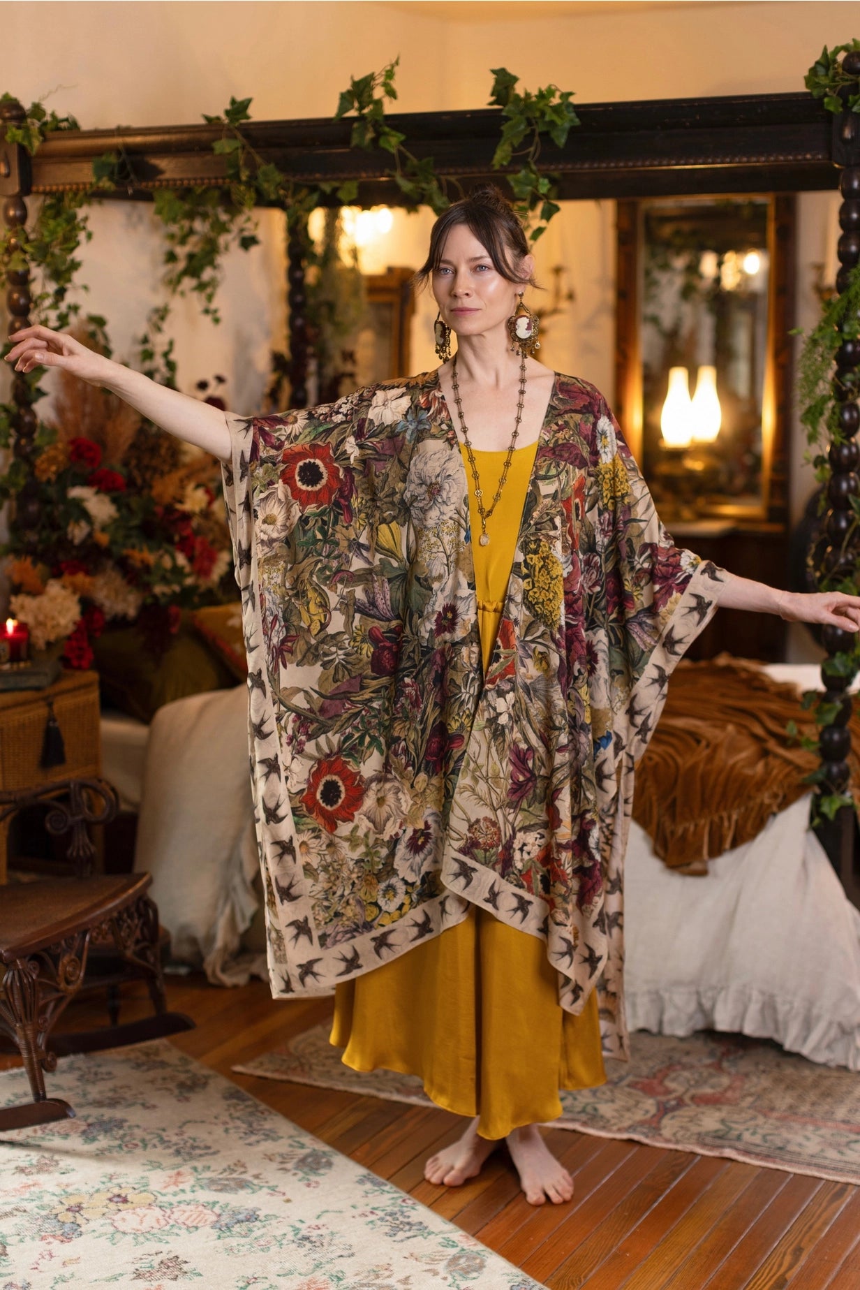 Golden Hour Goddess Duster Kimono w/ Floral Print - Pre-Order - Ships August 2026