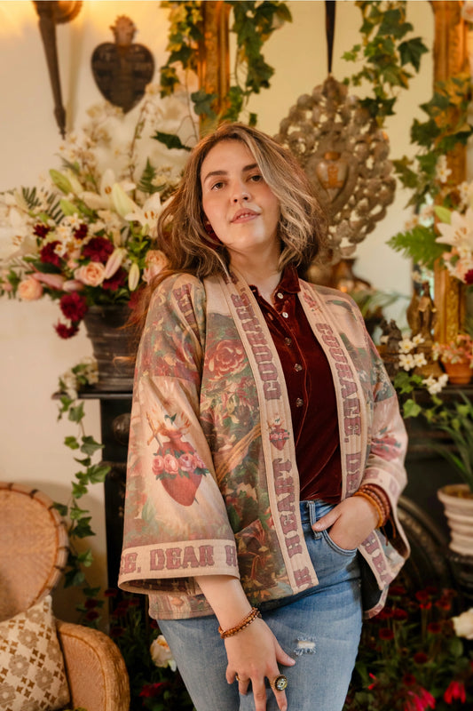 Courage Dear Heart Fleece Cottage Cardigan Kimono Jacket