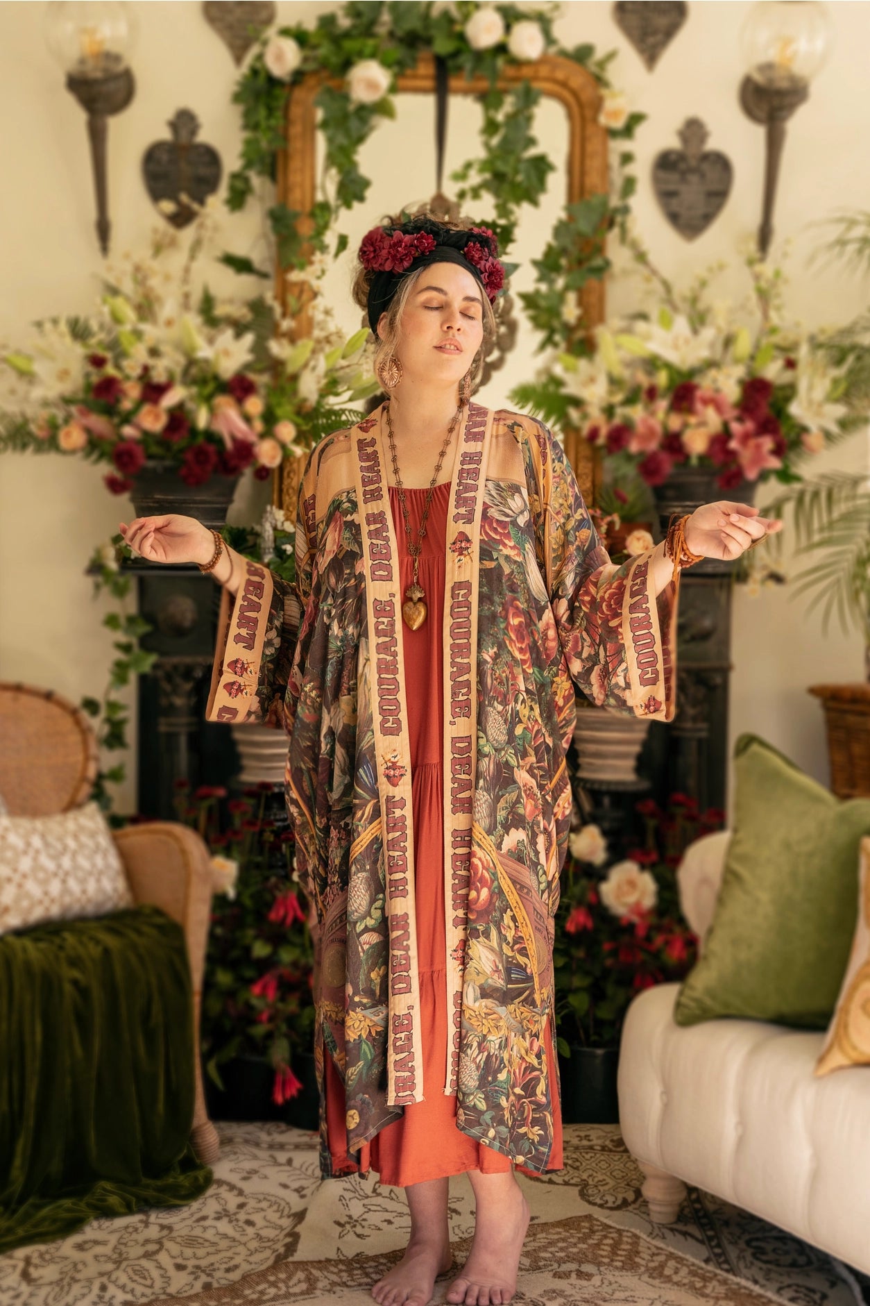 Courage Dear Heart Opera Duster Kimono Robe w/ Sacred Heart- Preorder Ships August 1 - 30th