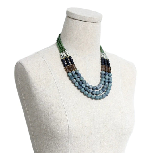Jasper Triple Strand Beaded Necklace