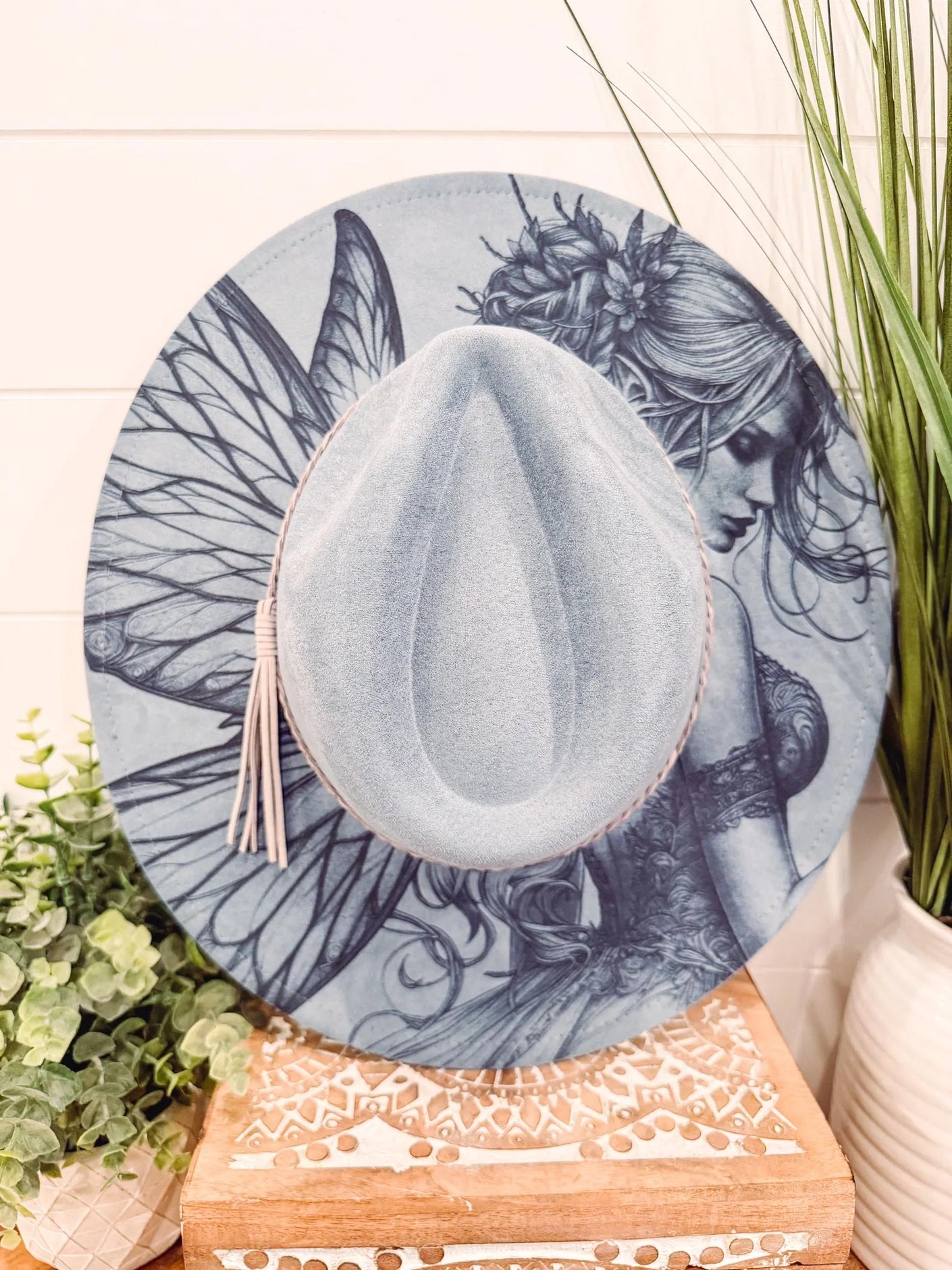 Fairy Burned Hat, Floral Engraved Cowboy Hat, Burned Fedora, Engraved Suede Hat, Boho Hat, Vegan Suede