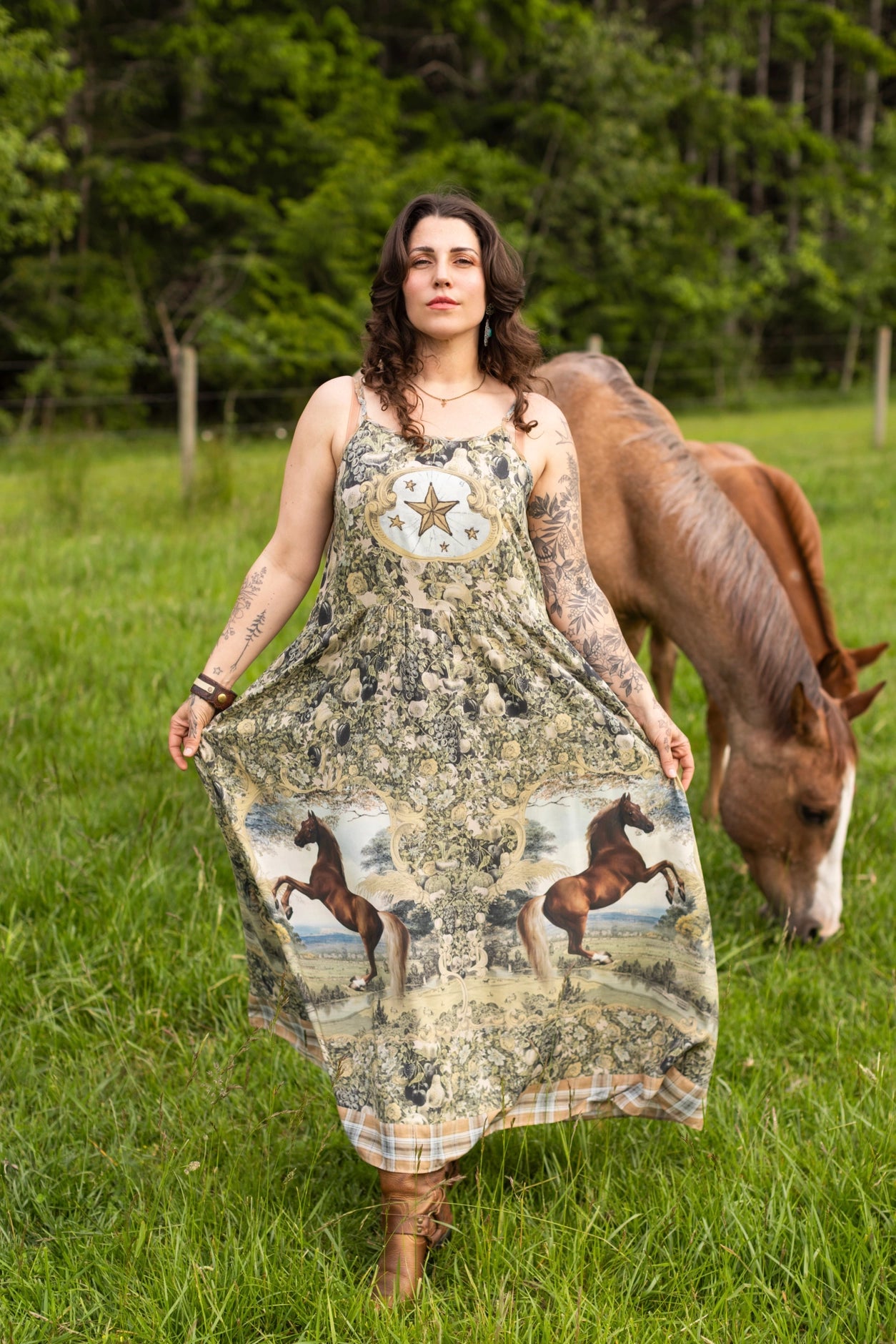 Born To Run Bohéme Reversible Long Maxi Slip Dress Horse & Plaid - Pre-Order - Ships In August
