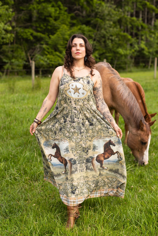 Born To Run Bohéme Reversible Long Maxi Slip Dress Horse & Plaid - Pre-Order - Ships In August