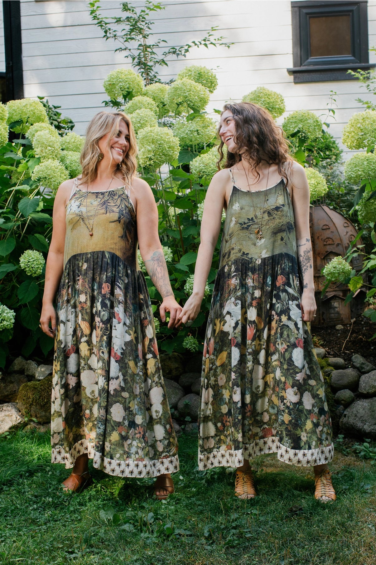 I Dream in Flowers Bohéme Reversible Long Maxi Slip Dress with Bees