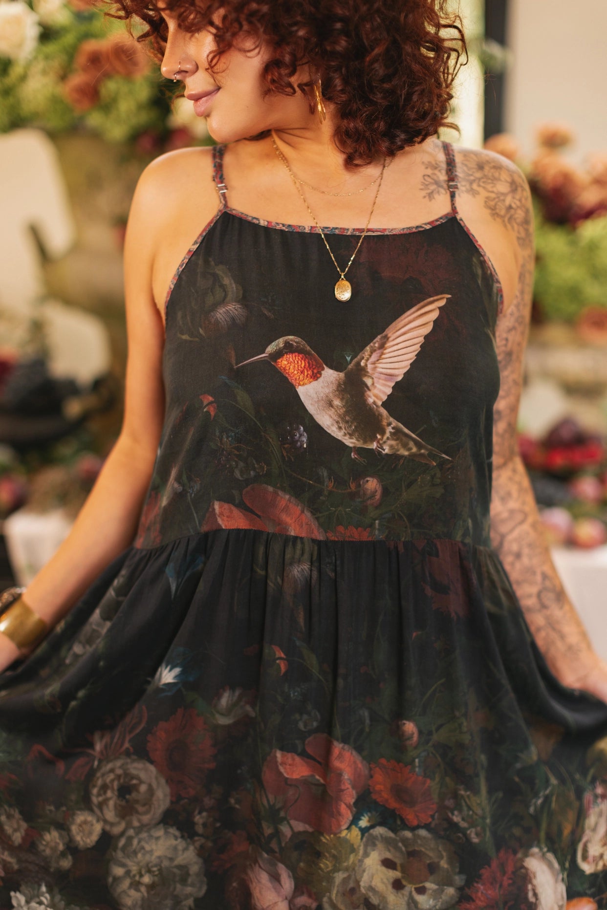 Flight of Fancy Bohéme Long Maxi Slip Dress With Hummingbirds - Pre-Order - Ships In May