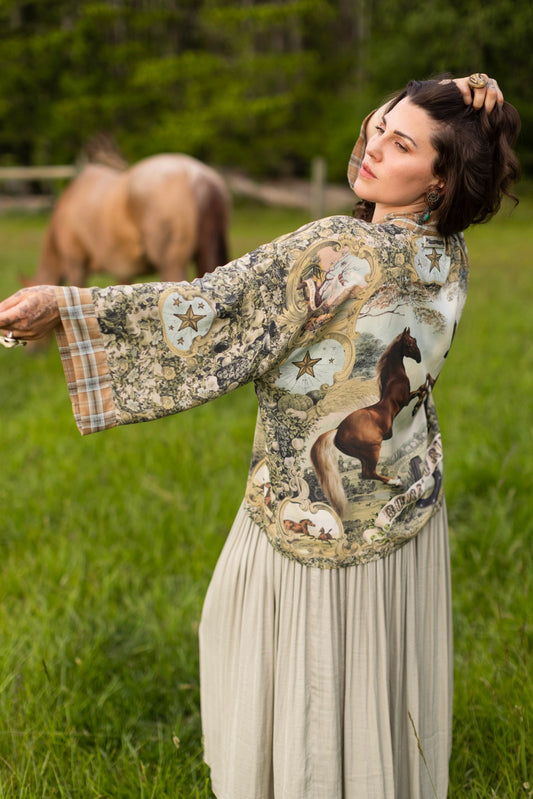 Born To Run Pixie Duster Crop Kimono Horse & Flower Print - Pre-Order - Ships In September