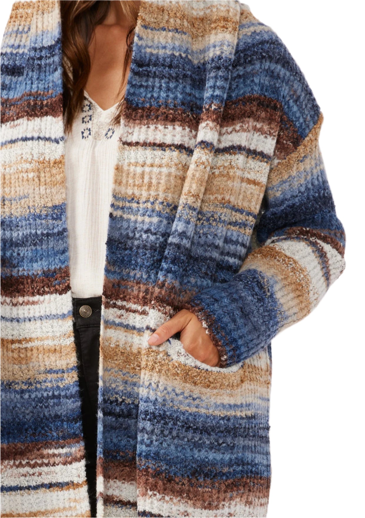 Knit Space Dye Long Sleeve Open Front Cardigan
