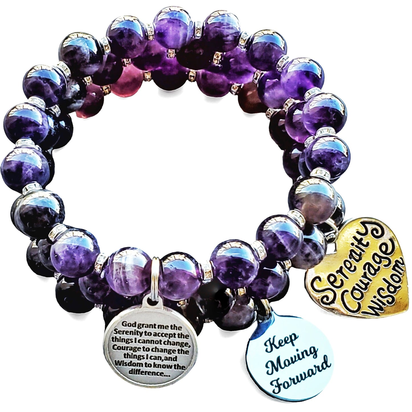 Amethyst Sobriety/Recovery/Serenity Prayer Reiki Healing Beaded Gemstone Bracelets