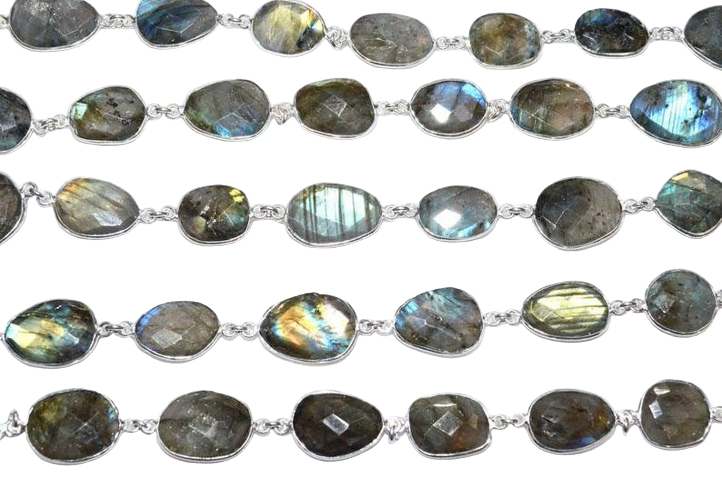 Flashy Blue Labradorite Diamond Flower Necklace