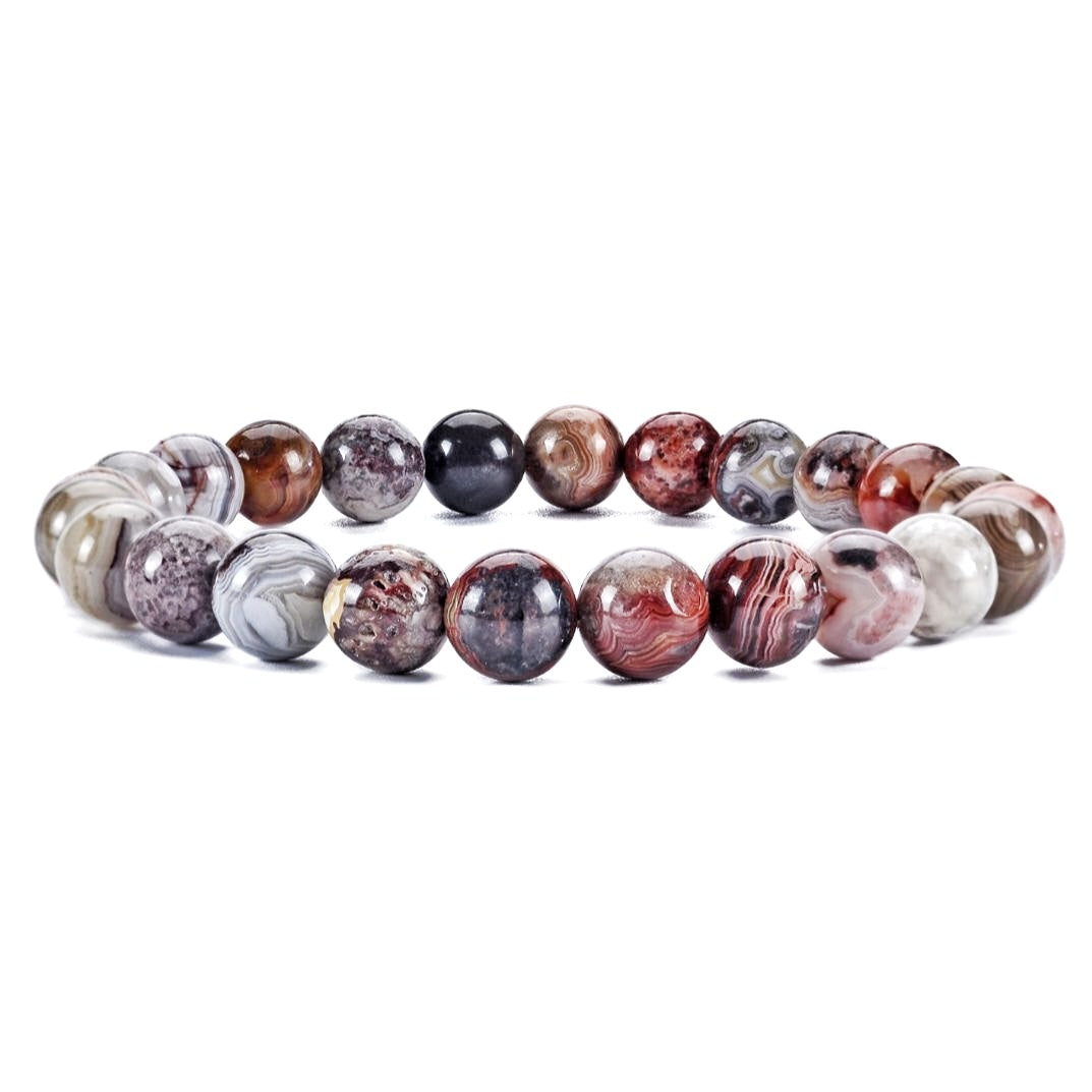 Crazy Lace Laguna Agate Unisex Reiki Healing Beaded Gemstone Bracelet