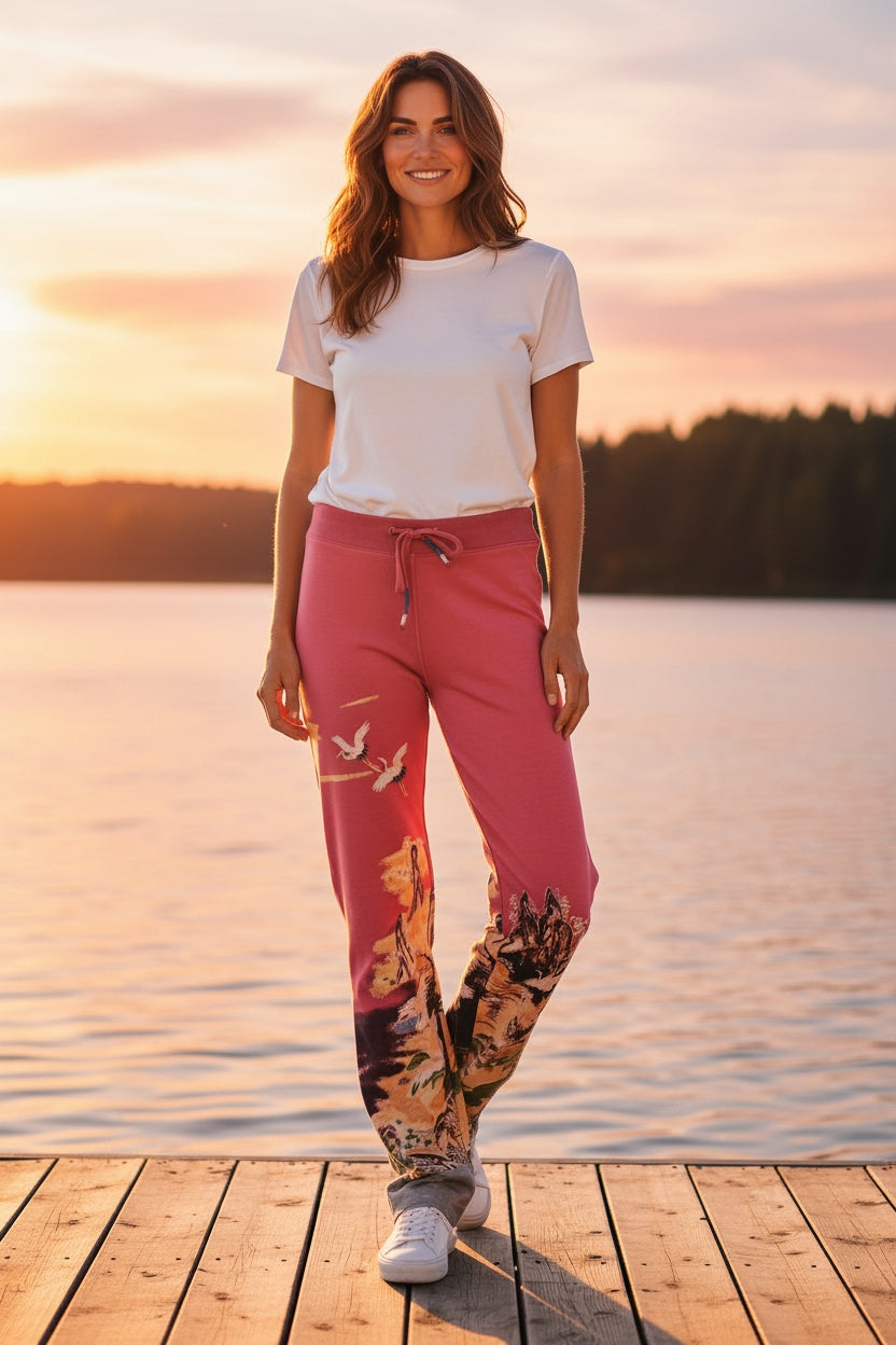 Paparazzi by Biz - Stretch Fit Crane Print Lounge Pant with Raw Hem