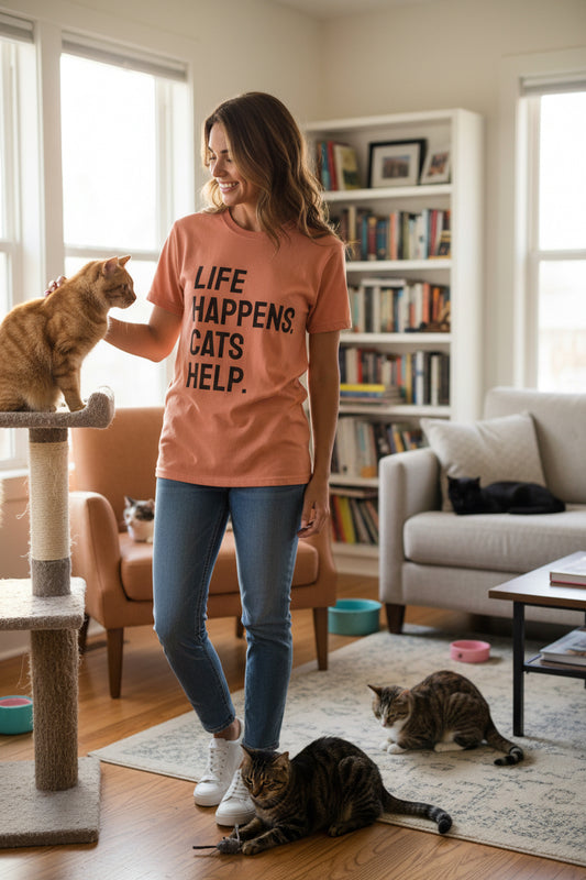 Unisex Life Happens Cats Help T-Shirt | Cat Lover Tee
