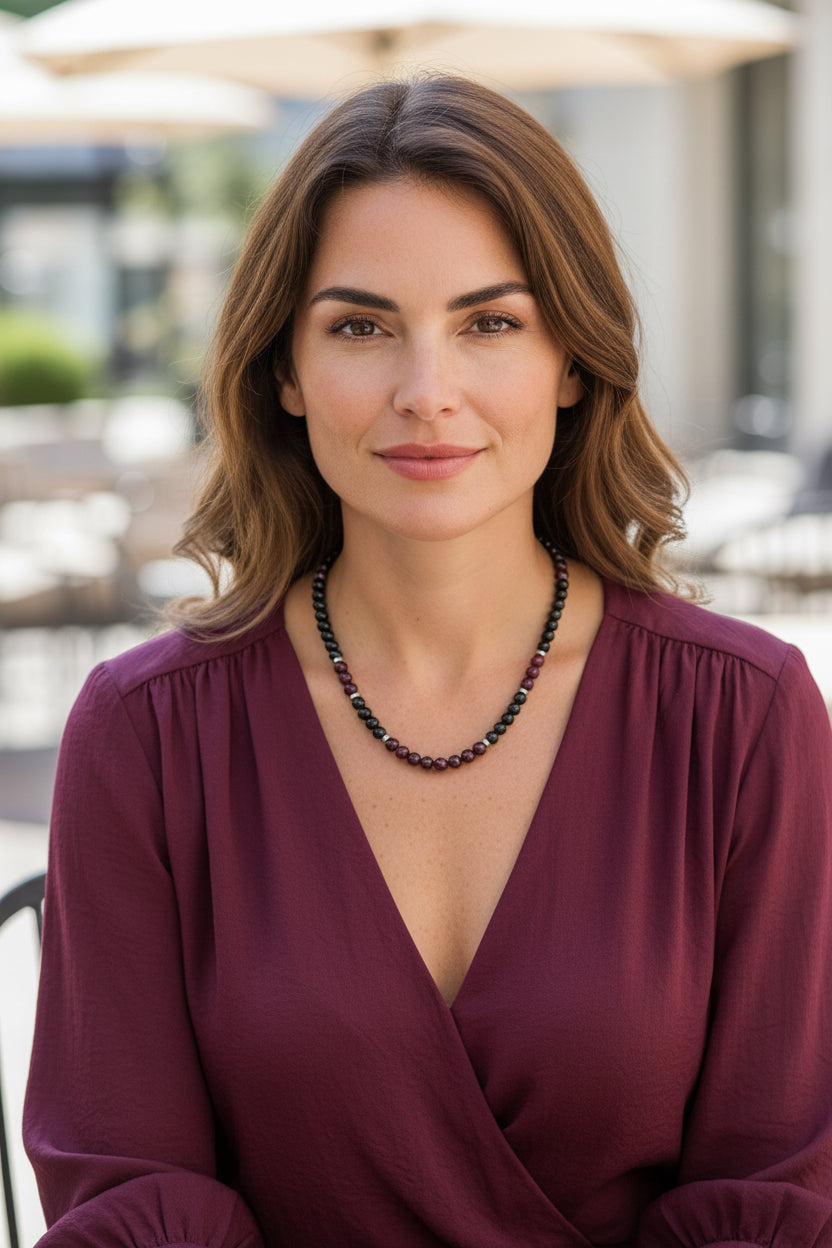 Garnet & Black Tourmaline Gemstone Necklace