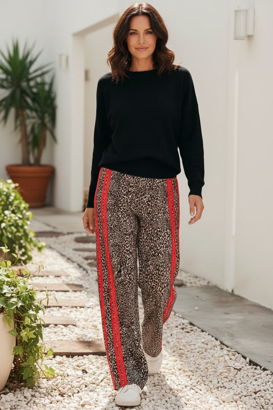 Leopard Contrast Lace Striped Detail Drawstring Pants - Pre Order March 2026