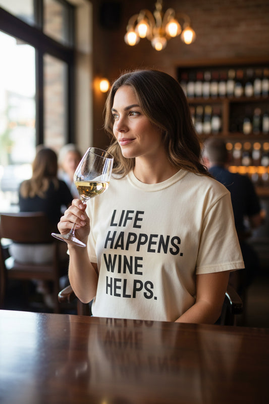 Life Happens Wine Helps T-Shirt | Wine Lover Tee