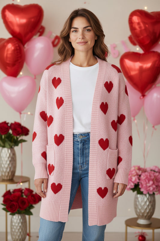 Valentine's Day Heart Cardigan With Pockets