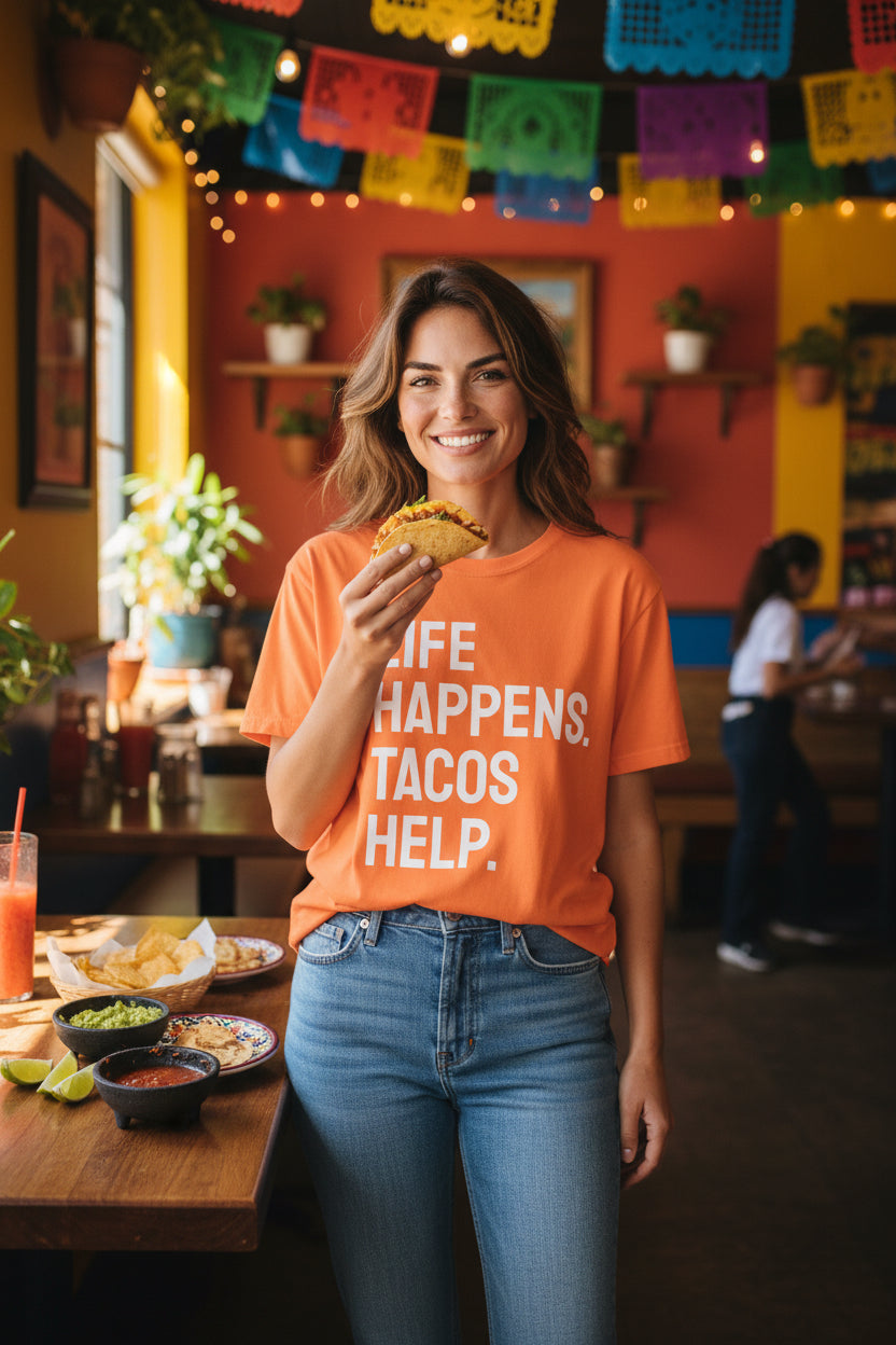 Life Happens Tacos Help T-Shirt | Taco Lover Tee