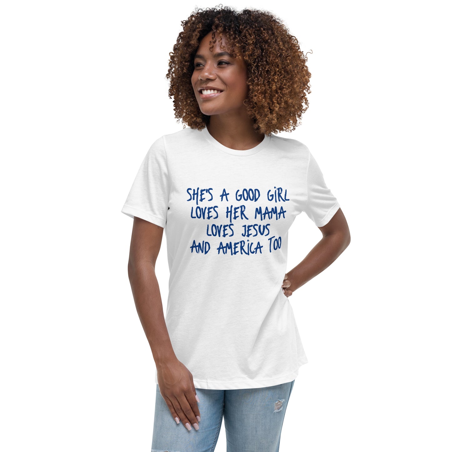 She's A Good Girl Loves Her Mama Loves Jesus And America Too - Bella Canvas Tee - Blue