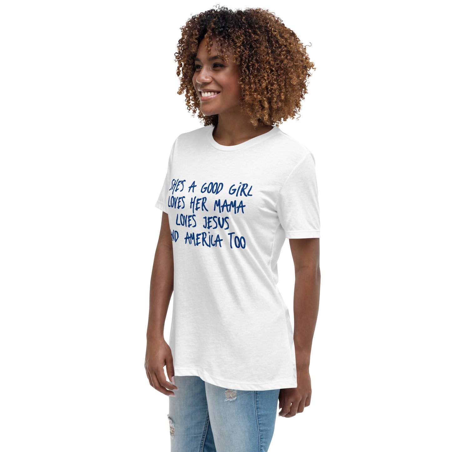 She's A Good Girl Loves Her Mama Loves Jesus And America Too - Bella Canvas Tee - Blue