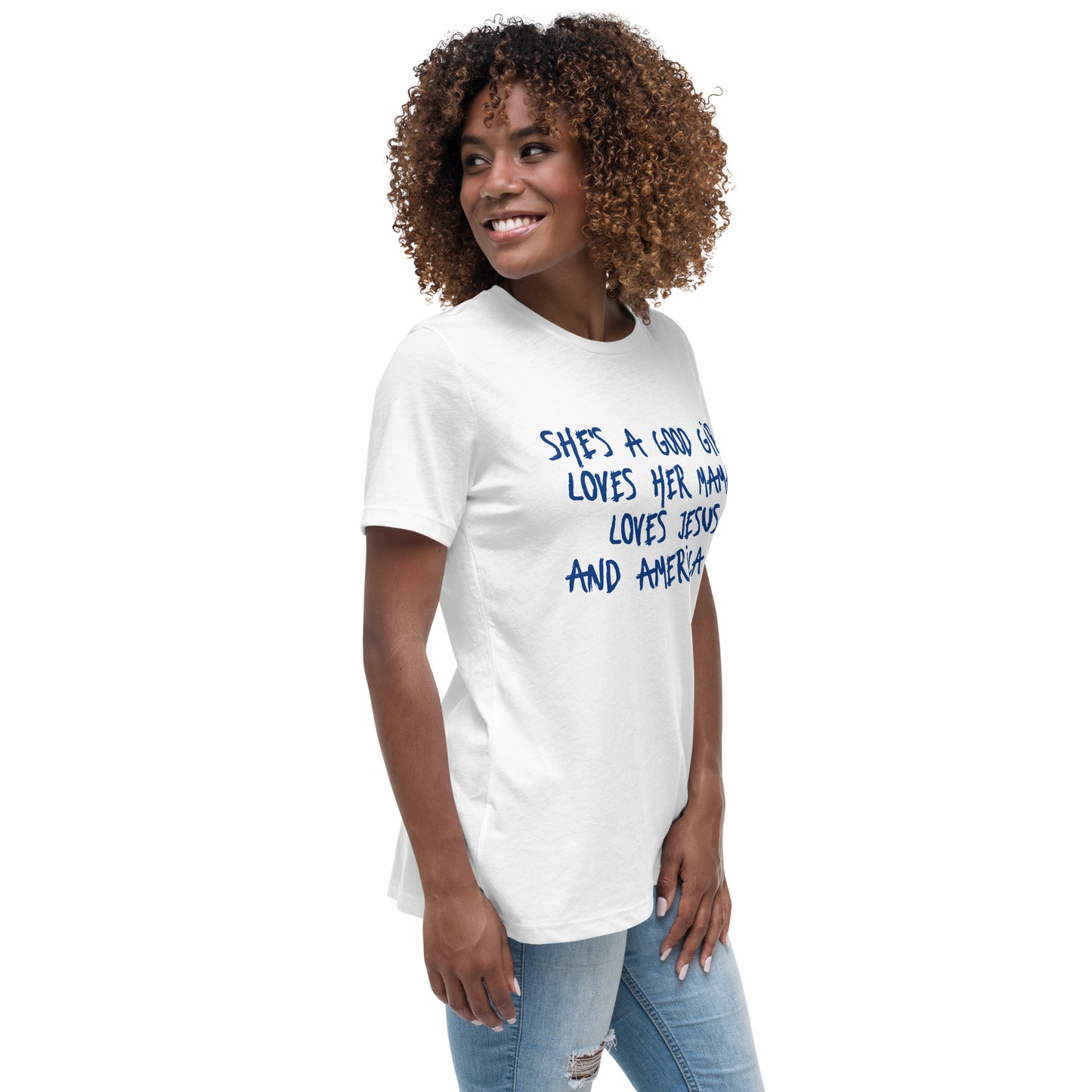 She's A Good Girl Loves Her Mama Loves Jesus And America Too - Bella Canvas Tee - Blue